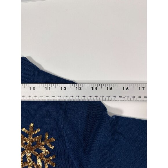 Tipsy Elves Blue Mini Sweater Dress With Gold Sequin Snowflakes Size XS NWT - Picture 4 of 16